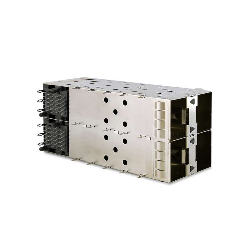 SFP + 2x2 Сцепление для прессования 80pin Маленькая форма Pltuggable Plus Складывается 2-по-1 Многопортовый SFP + соединитель W / Lightpipe Ports