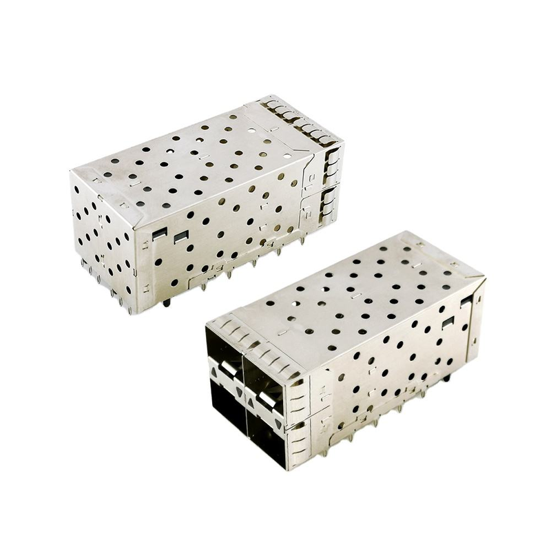 SFP + 2x2 Сцепление для прессования 80pin Маленькая форма Pltuggable Plus Складывается 2-по-1 Многопортовый SFP + соединитель W / Lightpipe Ports