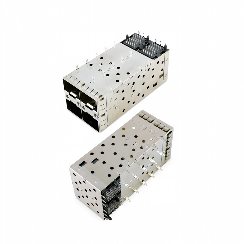 SFP + 2x2 Сцепление для прессования 80pin Маленькая форма Pltuggable Plus Складывается 2-по-1 Многопортовый SFP + соединитель W / Lightpipe Ports